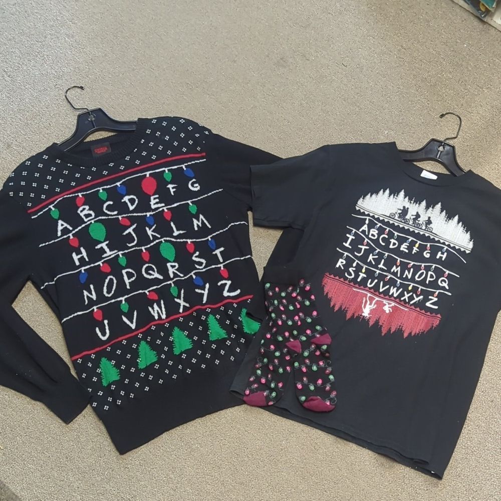 Netflix Stranger Things Christmas light communication sweater and t-shirt socks